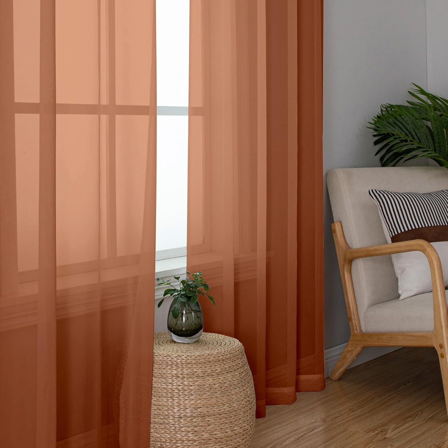 Chyhomenyc Orange Sheer Curtains 78 Inches Long 2 Panels Set for Living Room, Light Filtering Voile Lightweight Bedroom Curtains, Rod Pocket Solid Window Treatment Drapes, Each 42W x 78L
