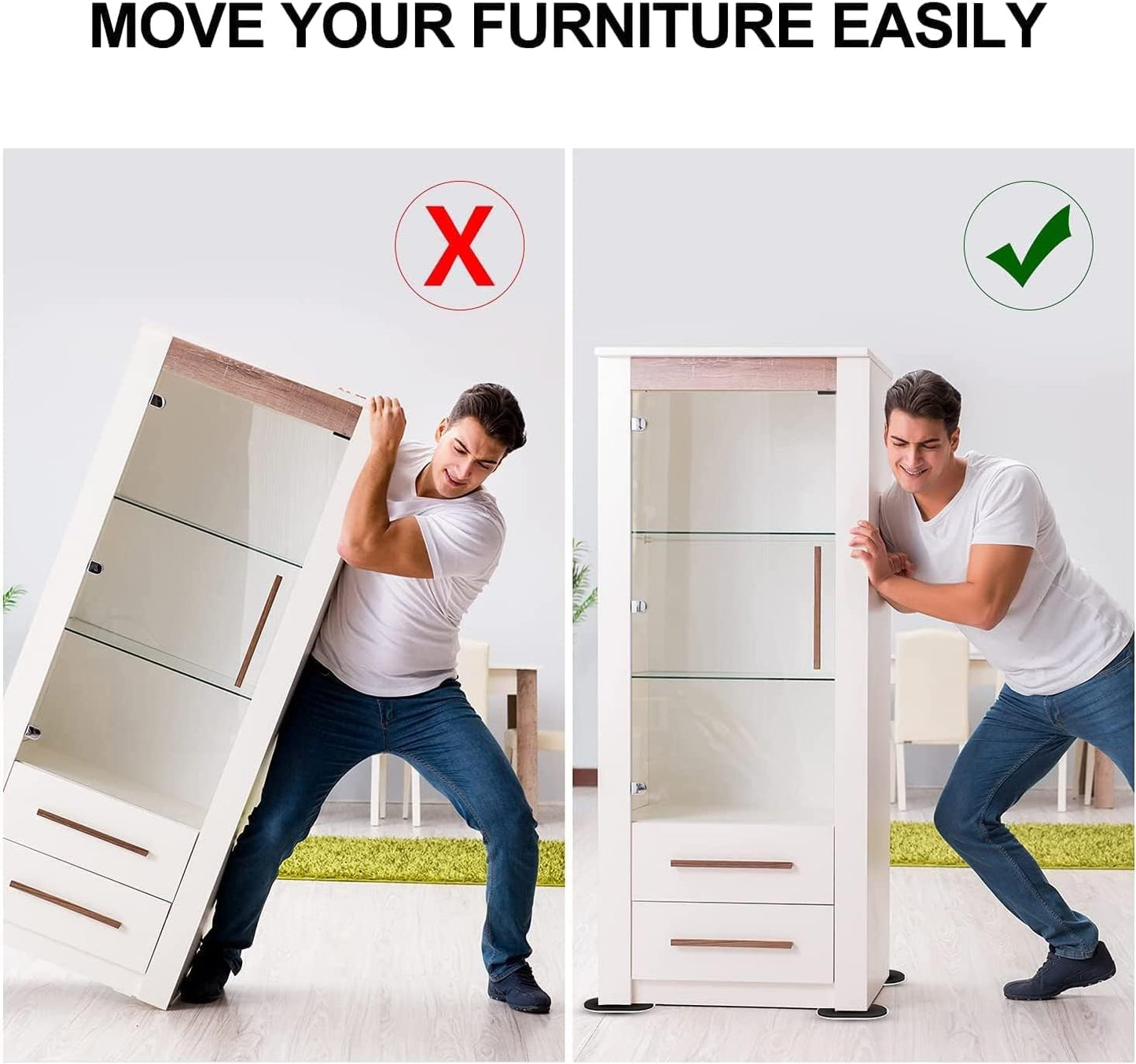 Ezprotekt 8 Pack Large Furniture Movers Sliders for Carpet, 9 1/2" x 5 3/4" Reusable Oval Furniture Moving Pads for Heavy Duty Bed Sofa Fridge Couch Cabinet, Move Items Quickly and Easily (Beige)