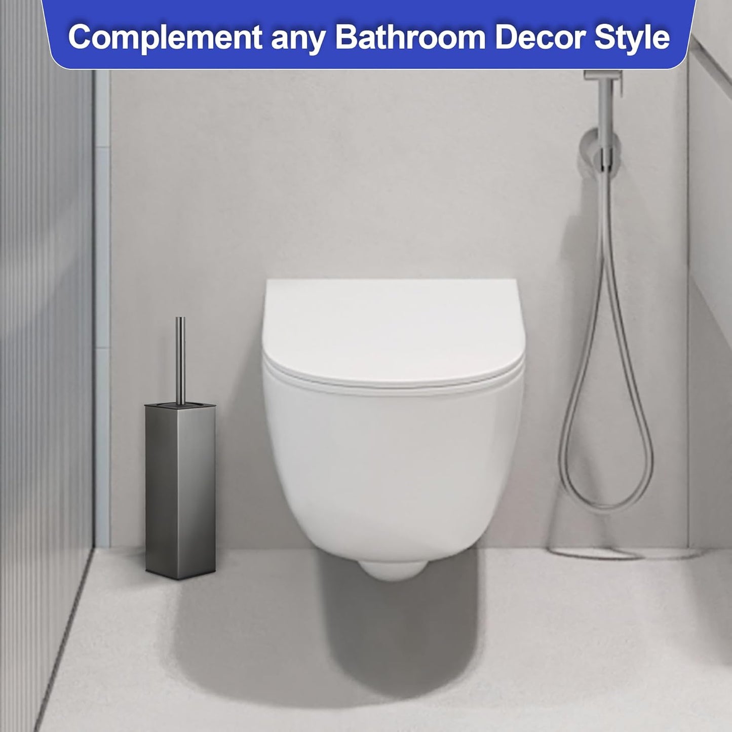 BVL Toilet Brush and Holder Set Gun Gray Freestanding Toilet Bowl Brush for Bathroom