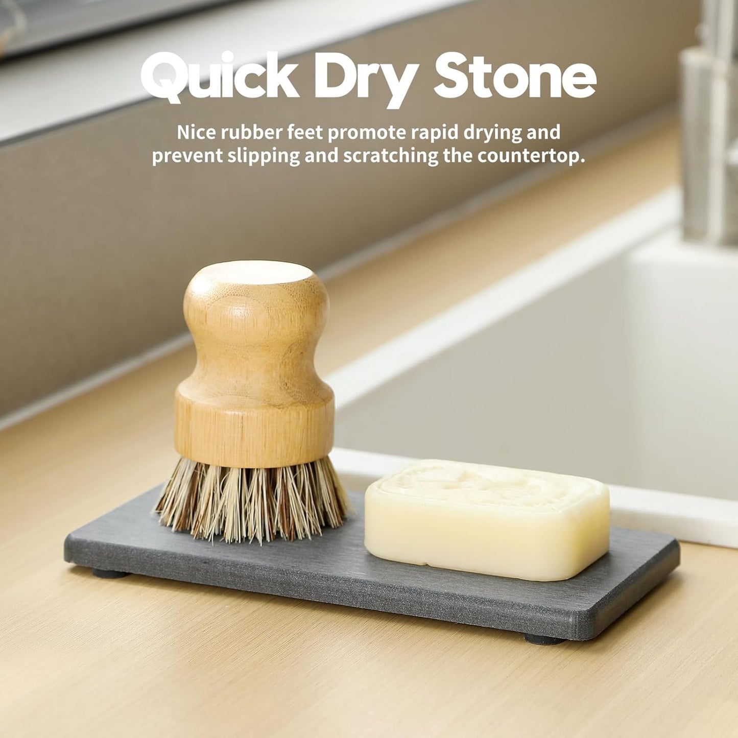 2PCS 7" x 3.5" Water Absorbing Bathroom Sink Vanity Trays, Diatomite Stone Quick Drying Mat for Kitchen Counter, Dish Rack Dispensers Sponge Holder Caddy Organizer, Dark Gray, 7"x3.5"