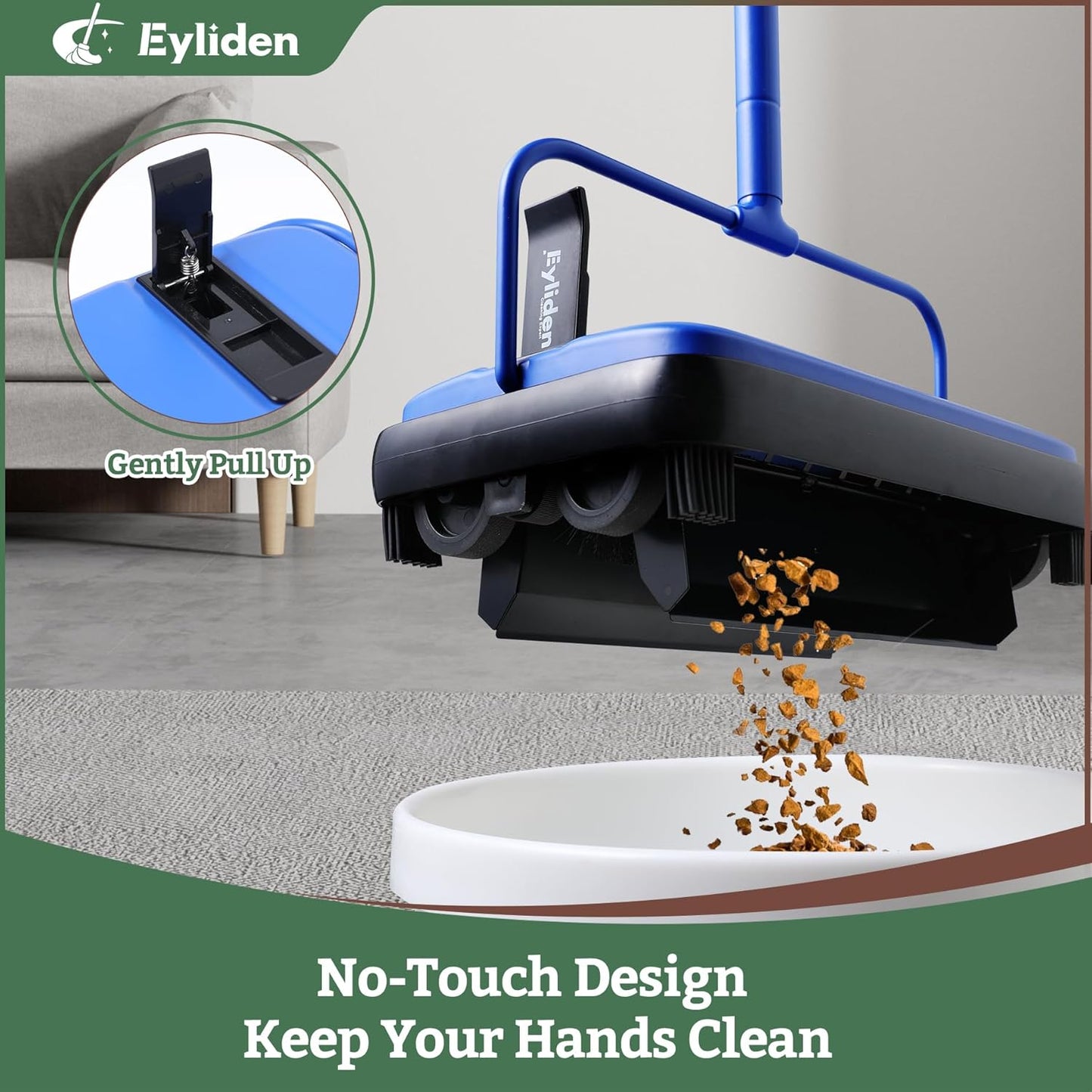Eyliden Carpet Sweeper, Mini Size Lightweight Hand Push - No Noise, Non-Electric, Easy Manual Sweeping Only for Carpet Cleaning (Blue)