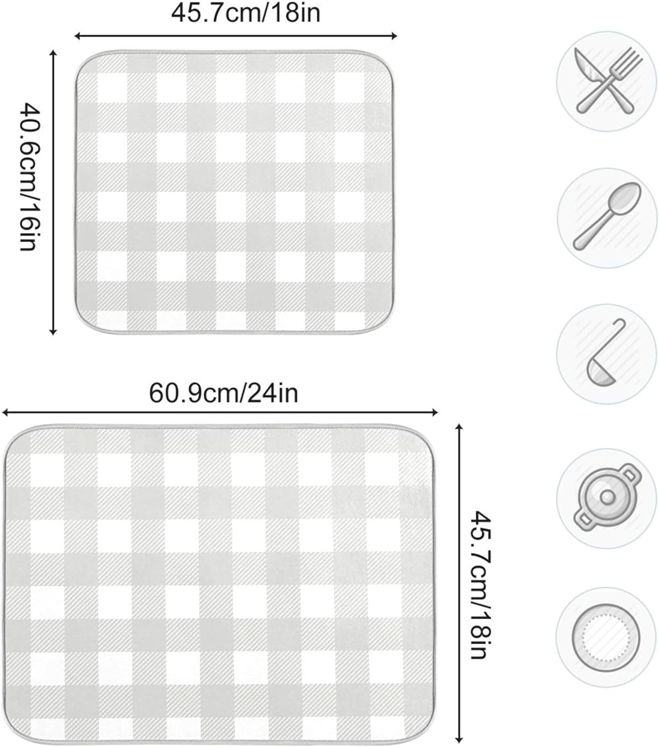 Buffalo Plaid Gray White Dish Drying Mat for Kitchen Countertop 18x24 Chessboard Rectangle Large Drying Mat Reusable Quick Dry Dish Sink Absorbent Mats Dishwasher Easy Clean Decorative Home Essentials
