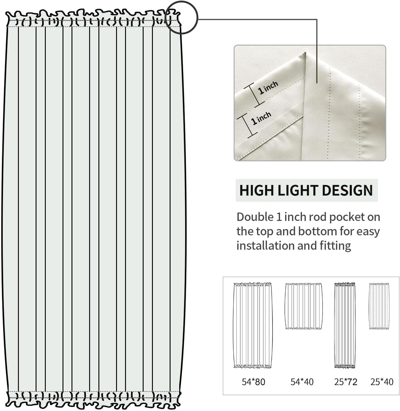 DWCN French Door Curtains – Rod Pocket Thermal Blackout Curtain for Doors with Glass Window, Kitchen and Patio Doors for Privacy, 25 X 72 Inches Long, 1 Curtain Panel with Tieback, Ivory