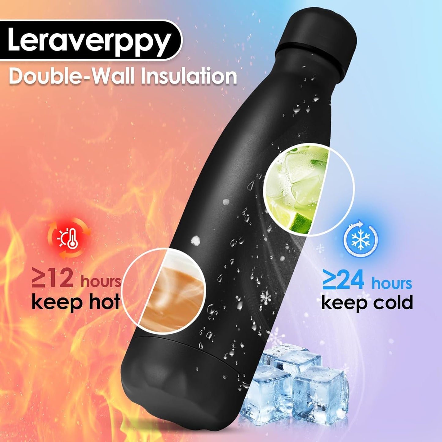 25oz Cola-Bottle Shaped Stainless Steel Leak-proof Water Bottle,Double Wall Vacuum Insulated Metal,Travel Mug For Sports Indoors & Outdoors,BPA-Free School Kids Flasks,Black(1 Pack)