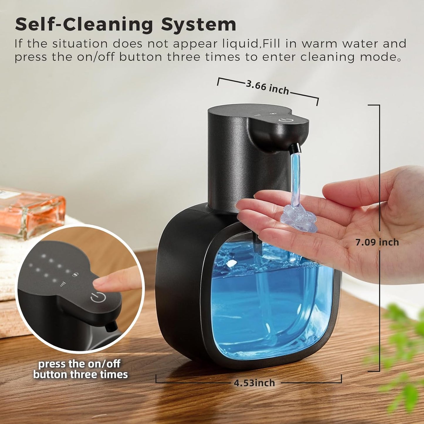Automatic Liquid Soap Dispenser, 17oz/500ml Touchless Rechargeable with 4-Level Adjustable & IPX5 Waterproof - Level Display for Wall/Tabletop Use in Bathroom, Kitchen, Black
