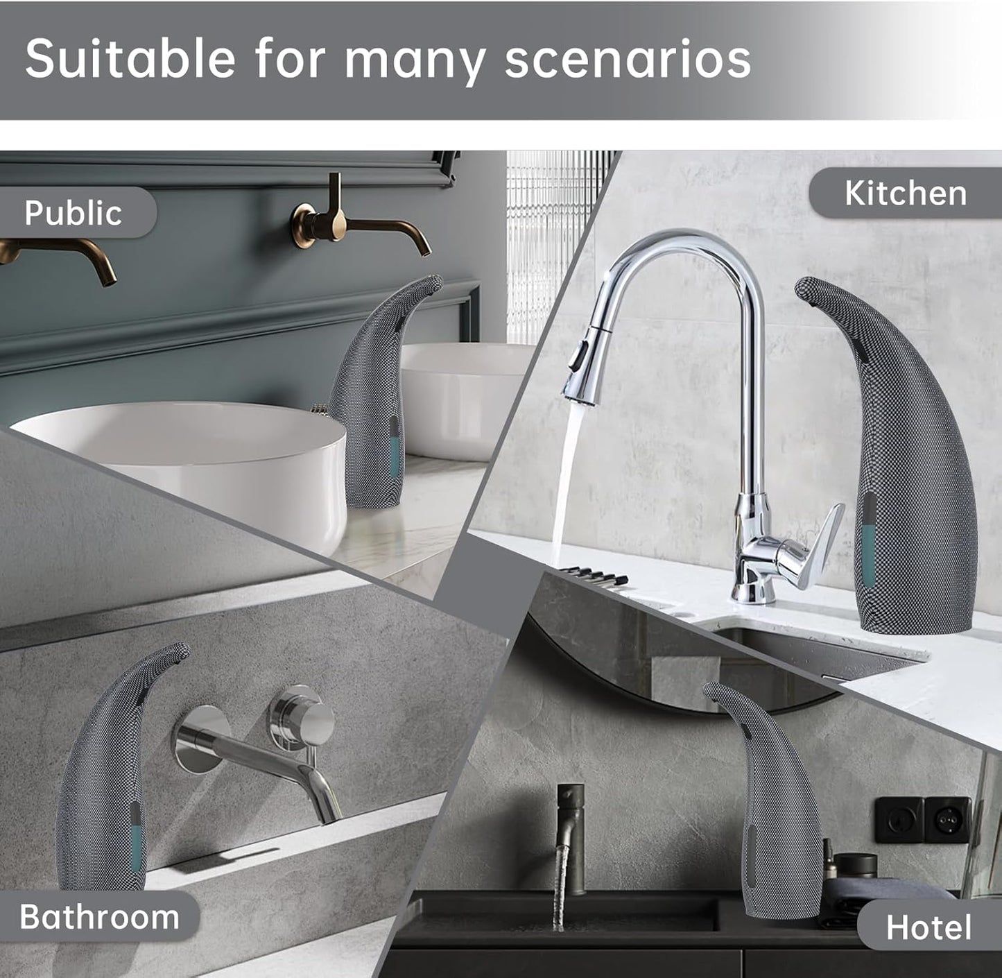 Automatic Liquid Soap Dispenser,300ML Touchless 4 Gear Adjustable, Countertop Electric Battery Operated Hand Soap Dispenser with Sensor for Bathroom,Kitchen,Office（Grid Blue）