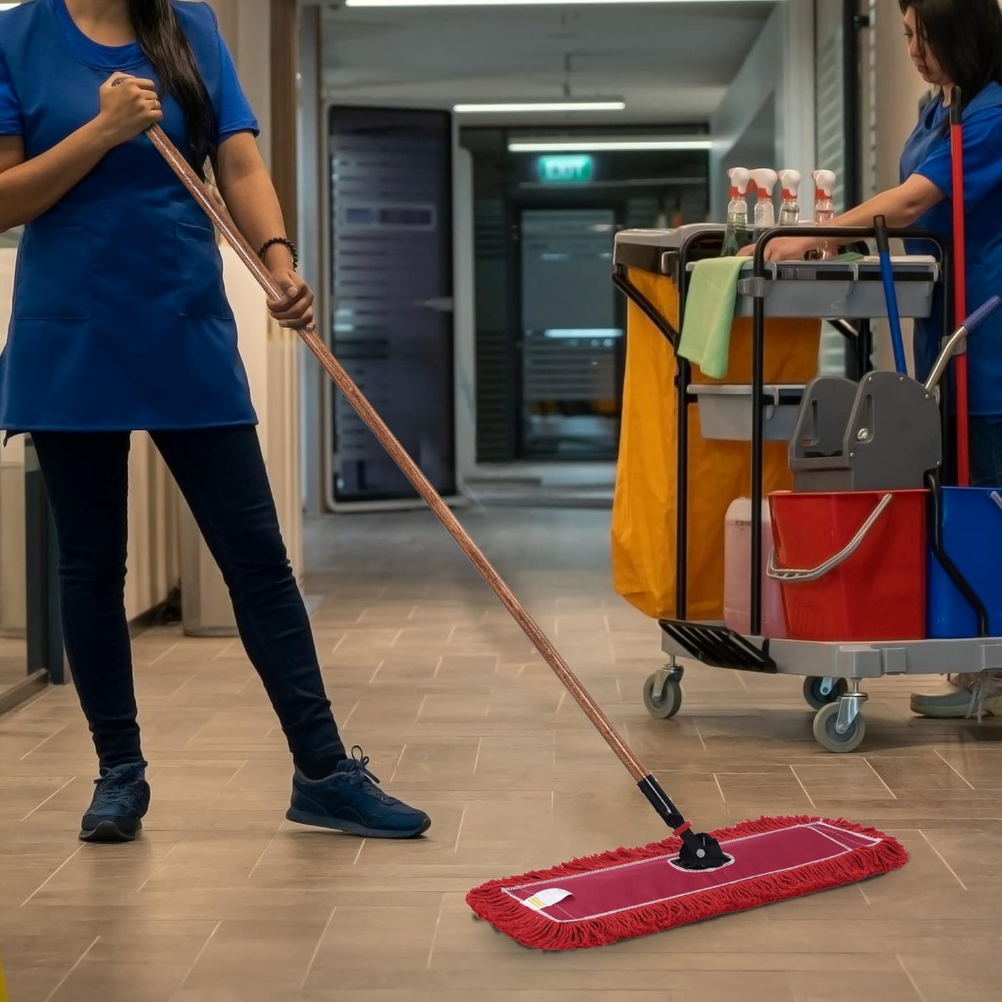 Matthew Cleaning 24'' Industrial Strength Cotton Dust Mop Refill Washable Replacement Heads for Residential & Commercial Use Fit Standard Dust Mop Frames, Hardwood,Concrete Floors Red 3 Pack