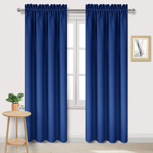 DWCN Blackout Curtains Room Darkening Thermal Insulated Bedroom Curtains Window Curtain Panels, 38 x 84 inches Long, Set of 2 Classic Blue Rod Pocket Drapes