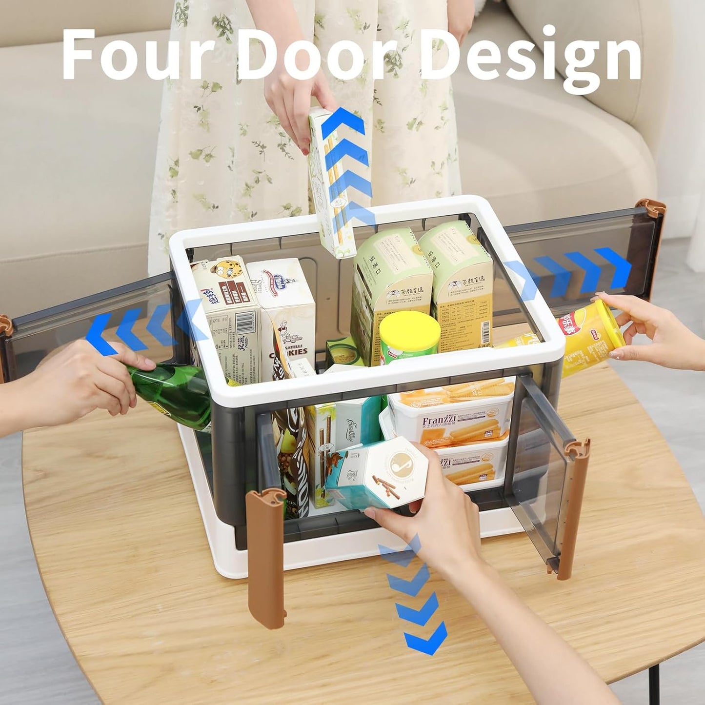 HAIXIN 4 Doors Opening Shelf Organizer, Foldable Closet Organizers and Storage, 6.86 Gal Cube Storage Bin with Wheels, Stackable Storage Box for Blanket Storage and Snack Organizers, 2 Pack