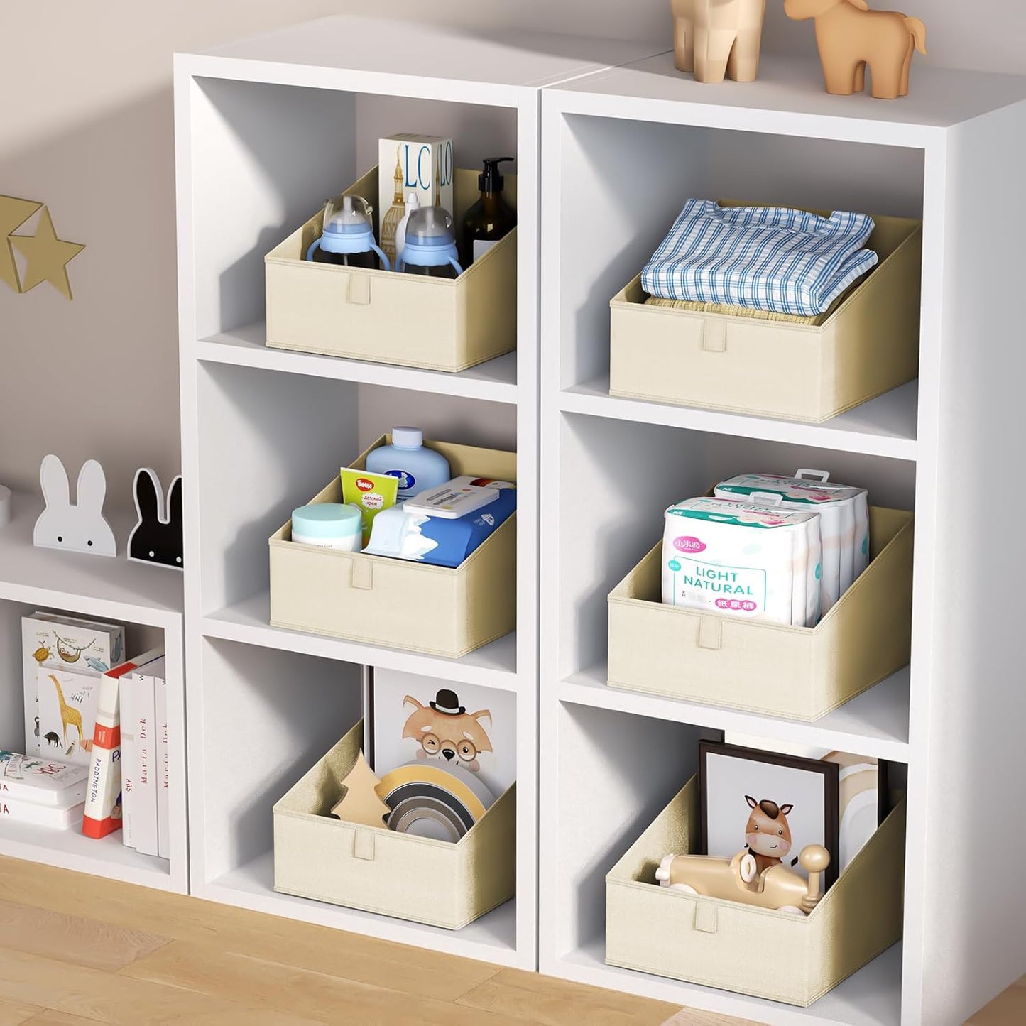 DIMJ Closet Storage Bins 8 Pack - Fabric Trapezoid Closet Organizer Bin, Foldable Storage Baskets for Shelves, Closet Shelf Organizer, Clothing Storage Box for Toys, Books, Towel, Clothes