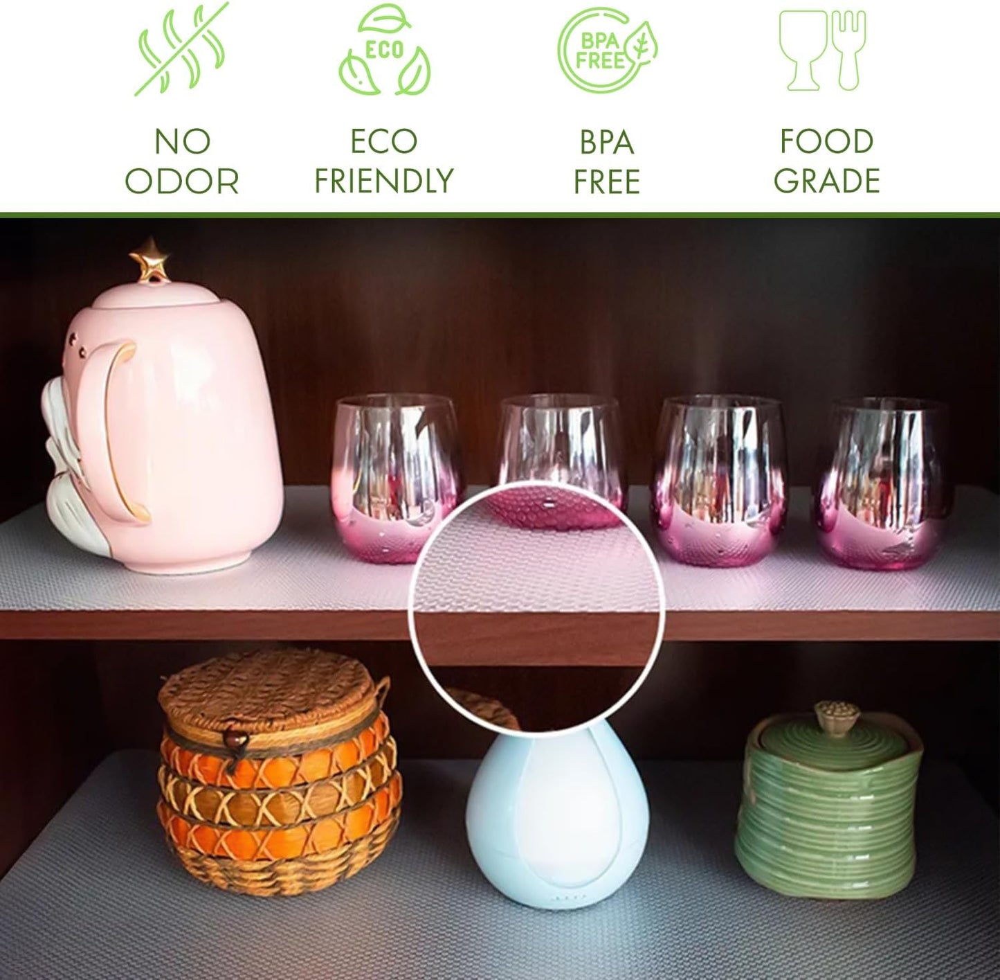 EVALAND 12" x 33 FT Non-Slip Shelf Liner, Non-Adhesive, BPA-Free, Waterproof Pantry Liner for Shelves, Easy to Cut, Oil-Proof Shelf Liners for Kitchen, Cabinets, Drawers, Refrigerator, Clear