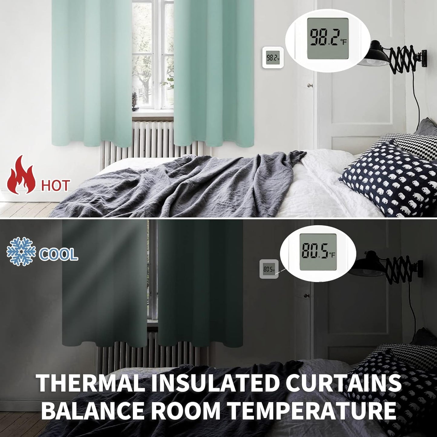 BGment Light Sage Blackout Curtains 40 Inches Length for Bedroom Kitchen - Rod Pocket Thermal Insulated Drapes for Short Window Cafe Decorative Privacy, 42 x 40 Inch, 2 Panels