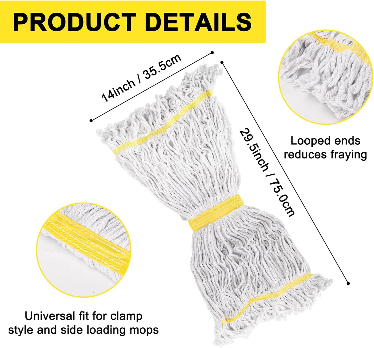 KeFanta 3 Pack Heavy Duty Commercial Mop Head Replacement,Looped End String Cotton Mop Heads,Industrial Wet Mops Refill for Floor Cleaning