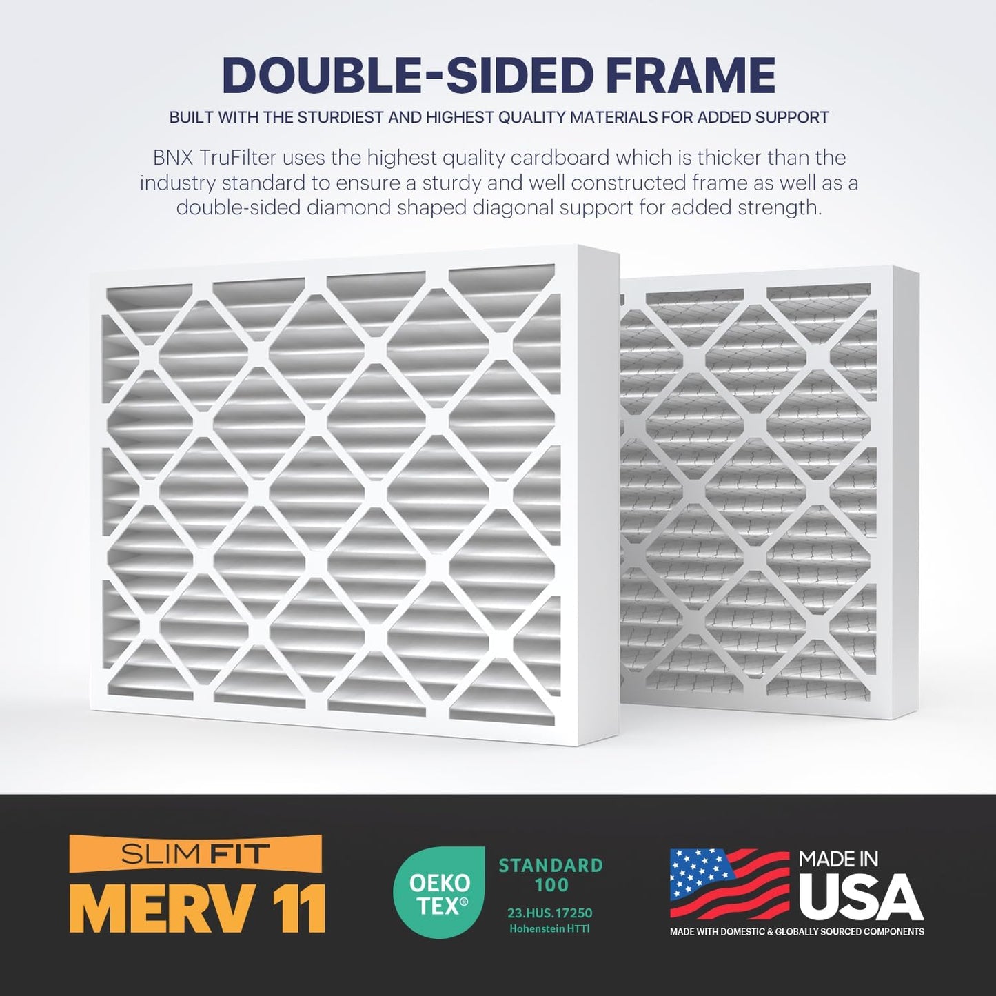 BNX TruFilter 16x25x5 (15.88’’ x 24.75’’ x 4.38‘’ Honeywell Compatible 4”) MERV 11 Air Filter (2-Pack) - MADE IN USA - AC Furnace Filters for Allergies, Dust, Pet, Smoke, Allergy MPR 1200 FPR 7