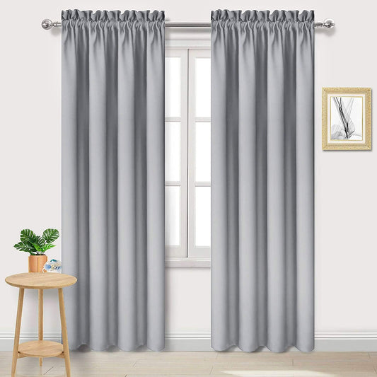 DWCN Blackout Curtains Room Darkening Thermal Insulated Bedroom Curtains Window Curtain Panels, 38 x 84 inches Long, Set of 2 Silver Grey Rod Pocket Drapes