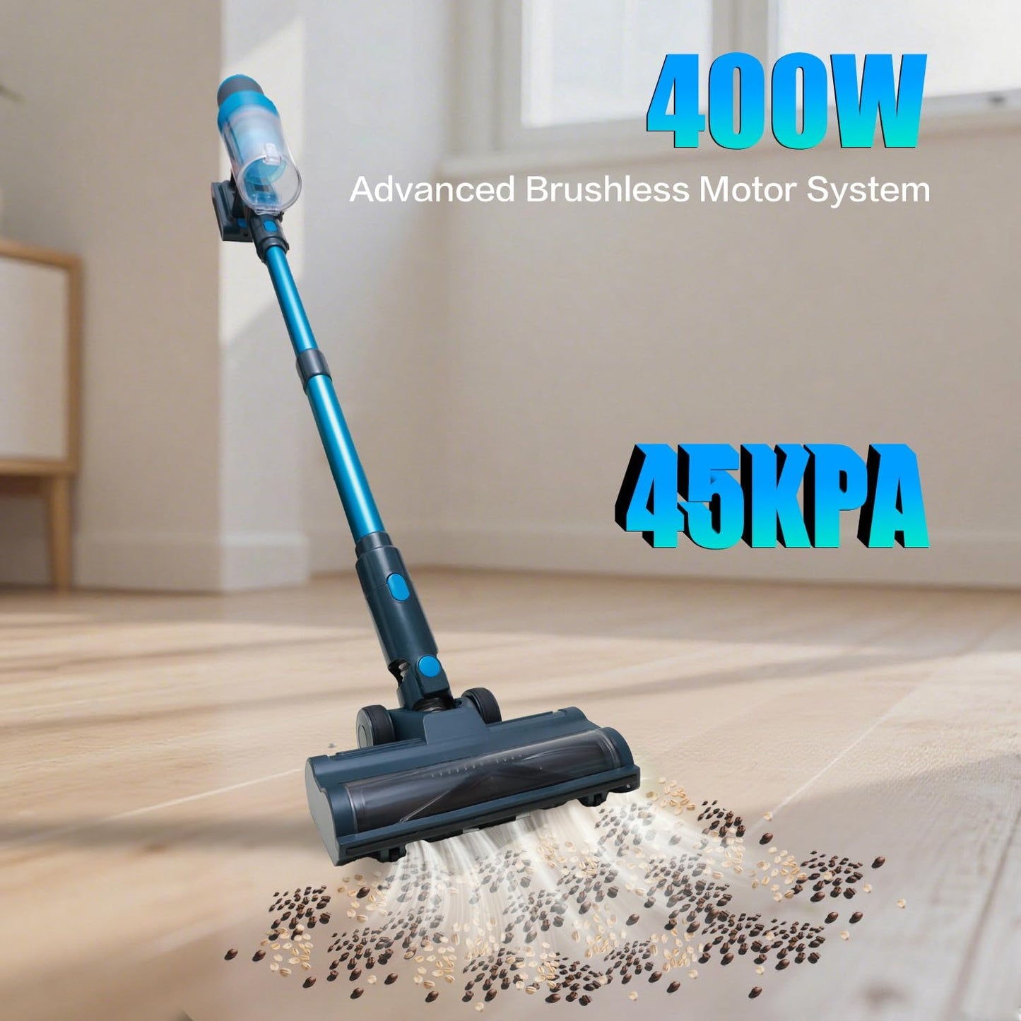 Cordless Vacuum Cleaner, 400W/45kPa/55Mins-8-in-1 Stick Vacuum Cleaners for Home Rechargeable for Pet Hair/Rugs/Hardwood | 1.2L Dustbin, Anti-Tangle | Self-Standing, Ideal for Car, Apartment