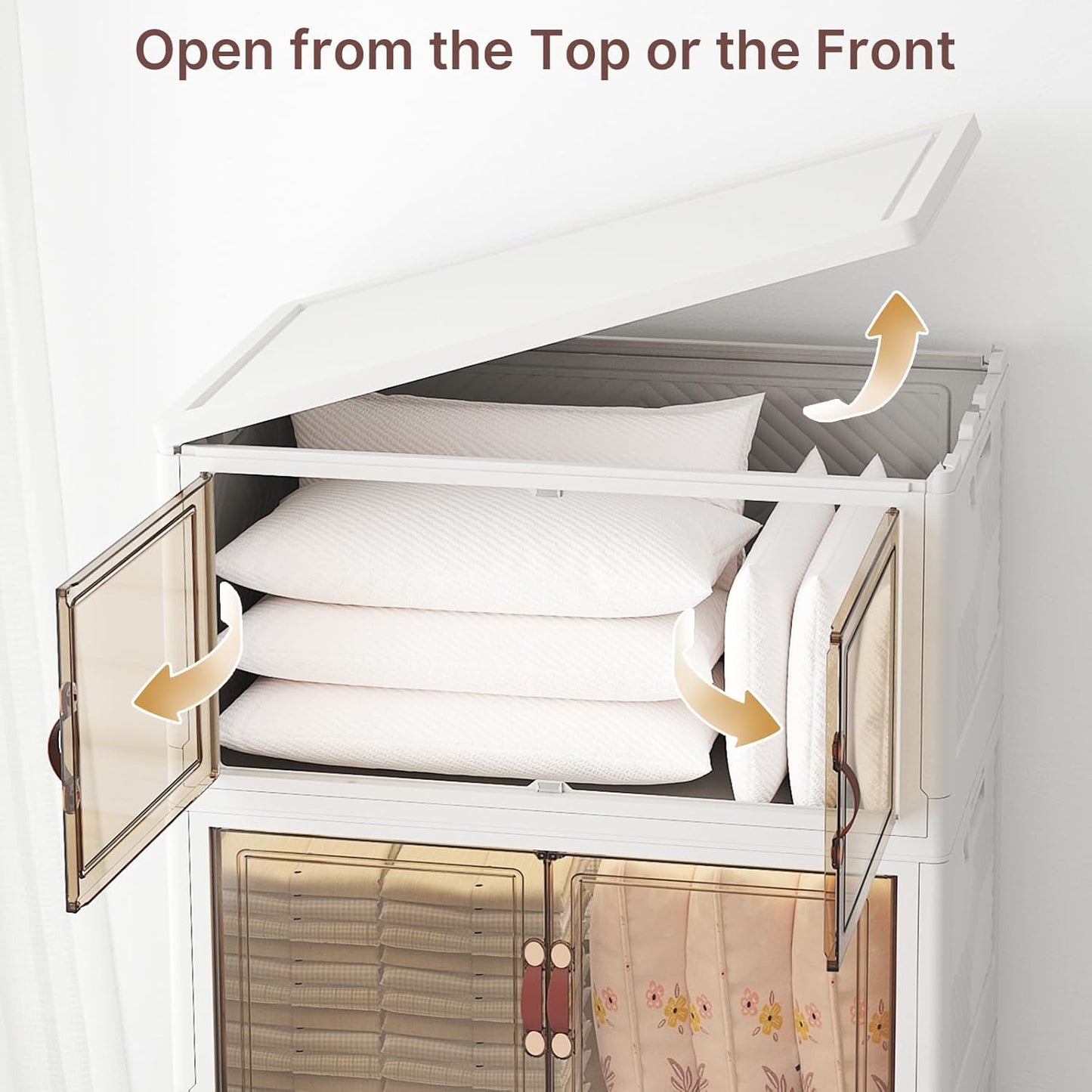 Extra Large Stackable Storage Bins with Lids & Wheels & Door, 660QT-165QT/41GAL*4Pack Foldable Collapsible Closet Organizers, Plastic Containers Drawers for Bedroom Dorm Garage