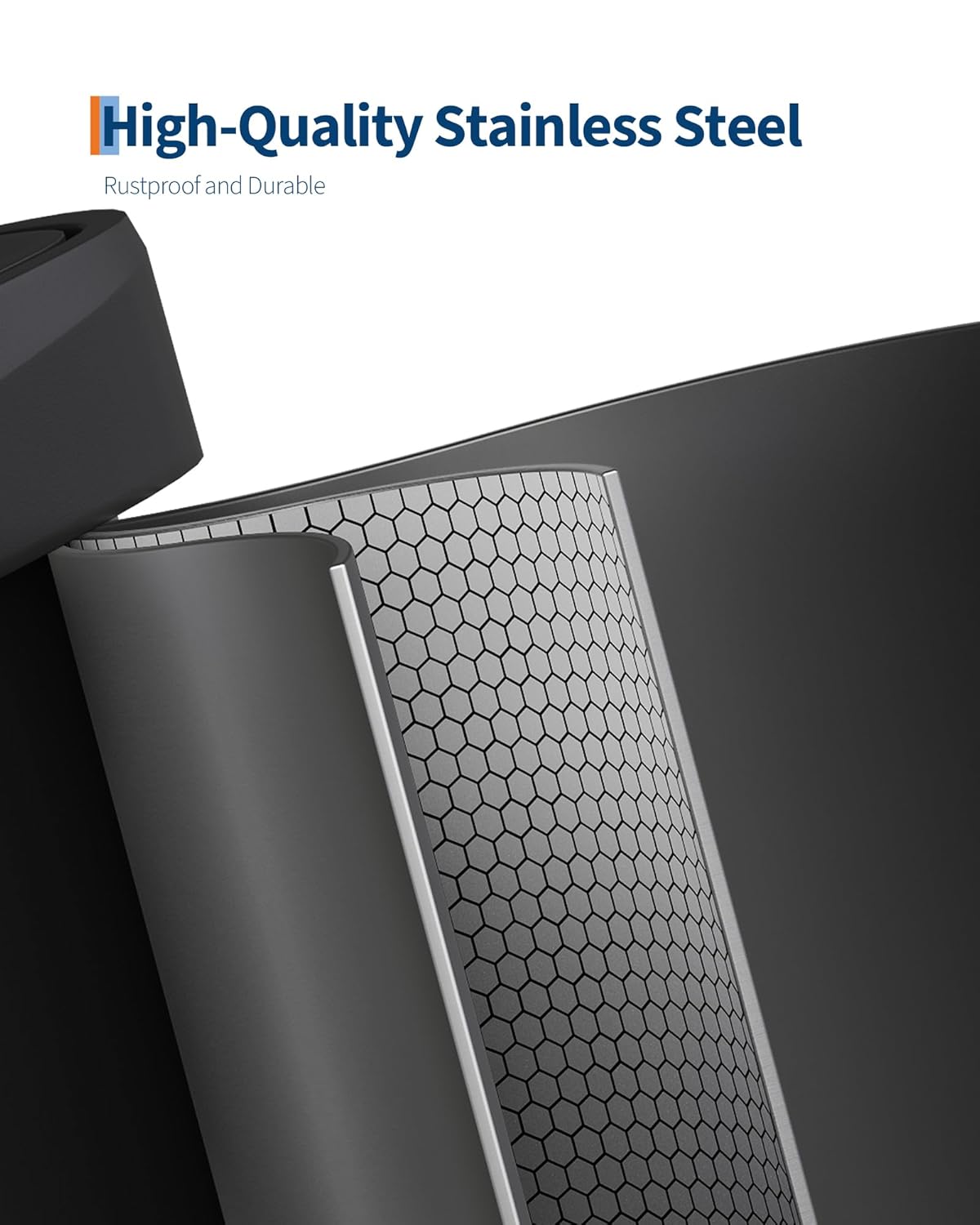 Garvee 16 Gallon / 60 Liter Metal Trash Can with Lid, Large Garbage Can for Kitchen, Rustproof Step-on Kitchen Metal Trash Bin with Liner Rim, Rear Handle, Soft Close Plastic Lid, Black