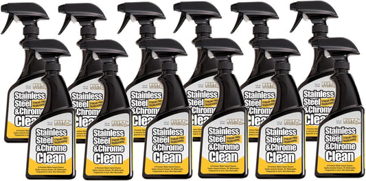 Flitz Stainless Steel & Chrome Clean - 16oz Bottle, USA-Made Stainless Steel Cleaner Spray for Appliances - Grill, Fridge, Sink Stain Remover - Also Works on Aluminum Surfaces (12 Pack)