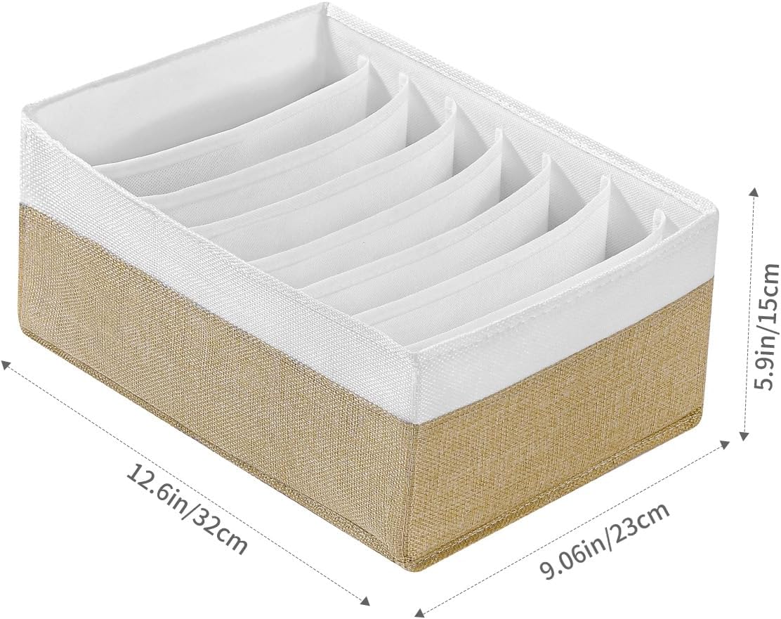 4 Packs T-shirt Drawer Organizers for Clothing,8 Grids Compartment Wardrobe Storage Box, Washable Clothes Organizer for Folded Clothes, Legging, Silk Scarve-12.59''x9.05''x5.9-BeigeWhite