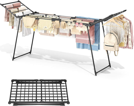 APEXCHASER Clothes Drying Rack Foldable, Large Drying Rack Clothing Retractable, Metal Clothes Airer for Bedding Towel Sweater Heavy Duty, Indoor Outdoor Use, 21.9"W x 100"L x 39"H, No Assembly, Black
