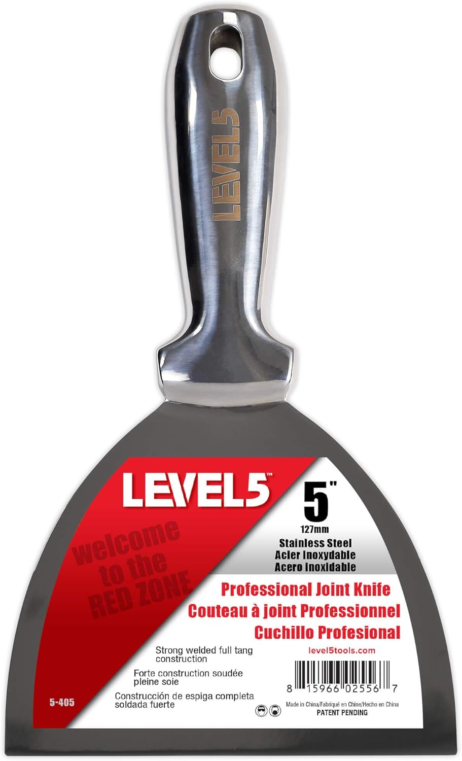 5" All Stainless Steel Joint Knife - LEVEL5 | Professional Grade Putty Blade, Premium Polished All-Metal, Precision Ground Edge, Ergonomic, Corrosion Resistant | 5-405
