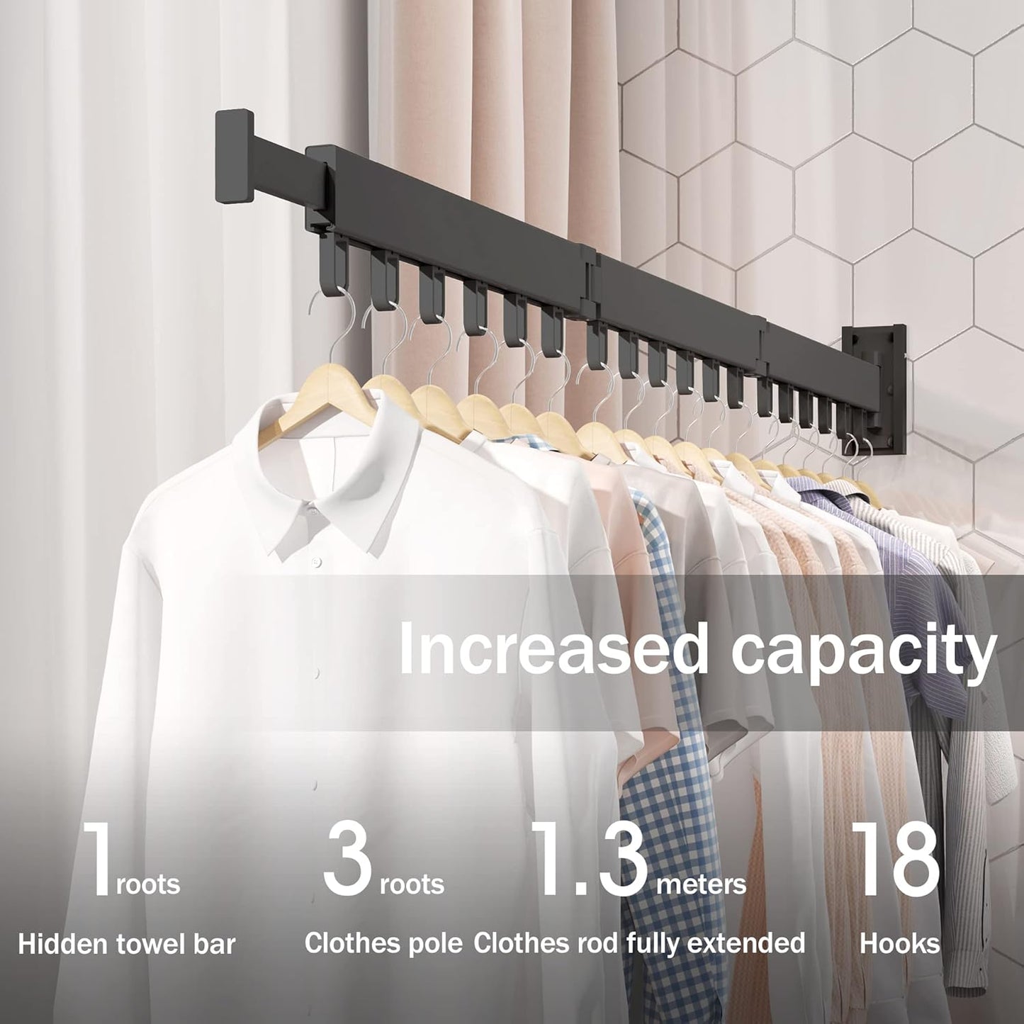 Clothes Drying Rack,Laundry Drying Rack,Clothes Rack Wall Mount,Wall Mounted Clothes Hanger Rack,Laundry Rack Folding,Retractable Clothing Rack,Collapsible Clothes Hanging Rack(Loop,Black)