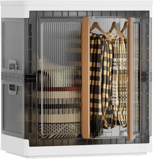 HAIXIN Closet Organizers and Storage, Collapsible Clothing Storage with Closet Rod and Clothes Hangers, Stackable Shelves, 39.6 Gal Wardrobe Organizer for Bedroom, 1 Pack