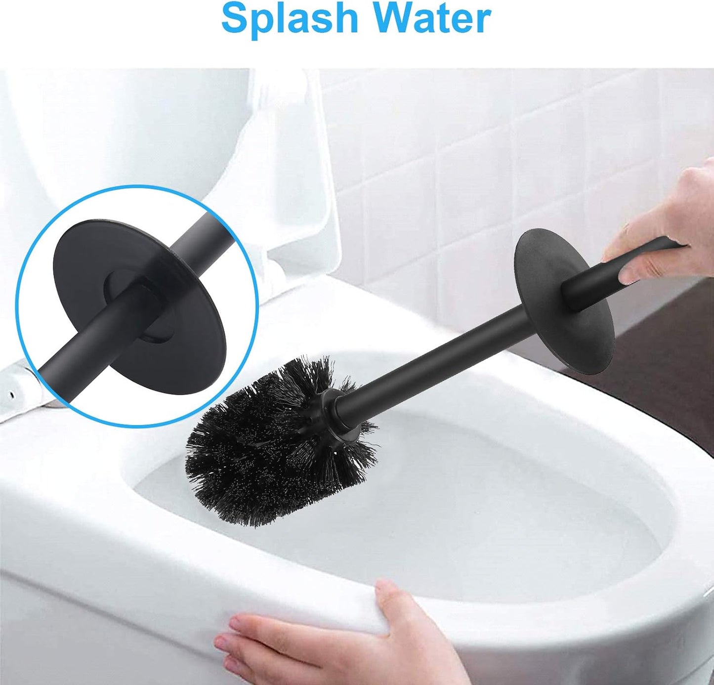 BGL Stainless Steel Toilet Brush with Holder, 2 Black Bristle Heads