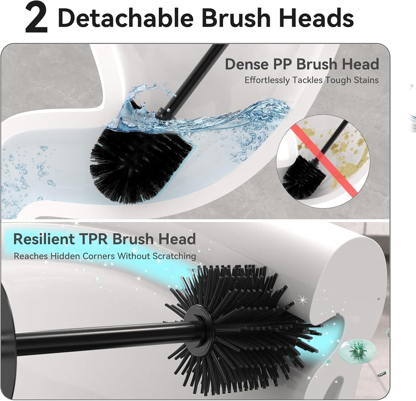 DOWRY Toilet Bowl Brush and Holder for Bathroom Storage Organization Deep Cleaning Covered Brush Cleaner Black Toilet Brush with 2 Brush Holders,Black Square