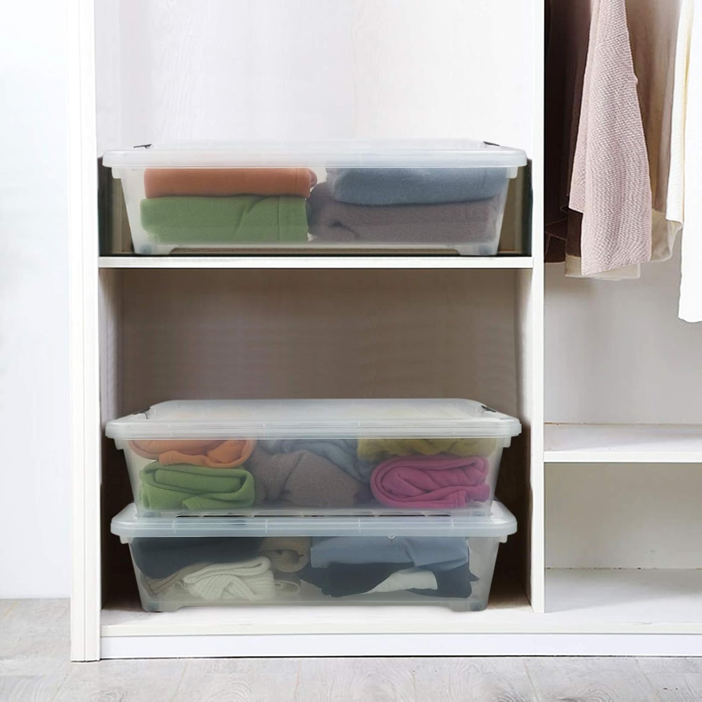 3-Pack Plastic Under bed Storage Box, Clear Latch Bin with Lid, 40 Quart