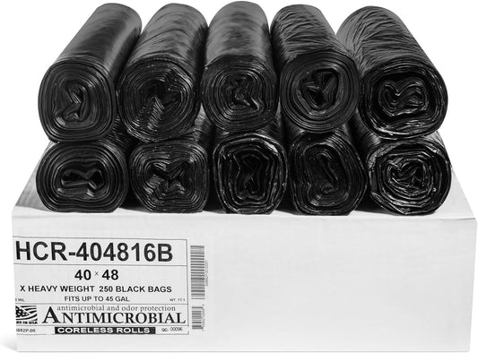 Aluf Plastics High Density Trash Bags, 45 Gallon, 250 Count, 16 Micron (eq), 40" x 48", Black, for Bathroom, Office, Industrial, Commercial, Janitorial, Municipal, Recycling