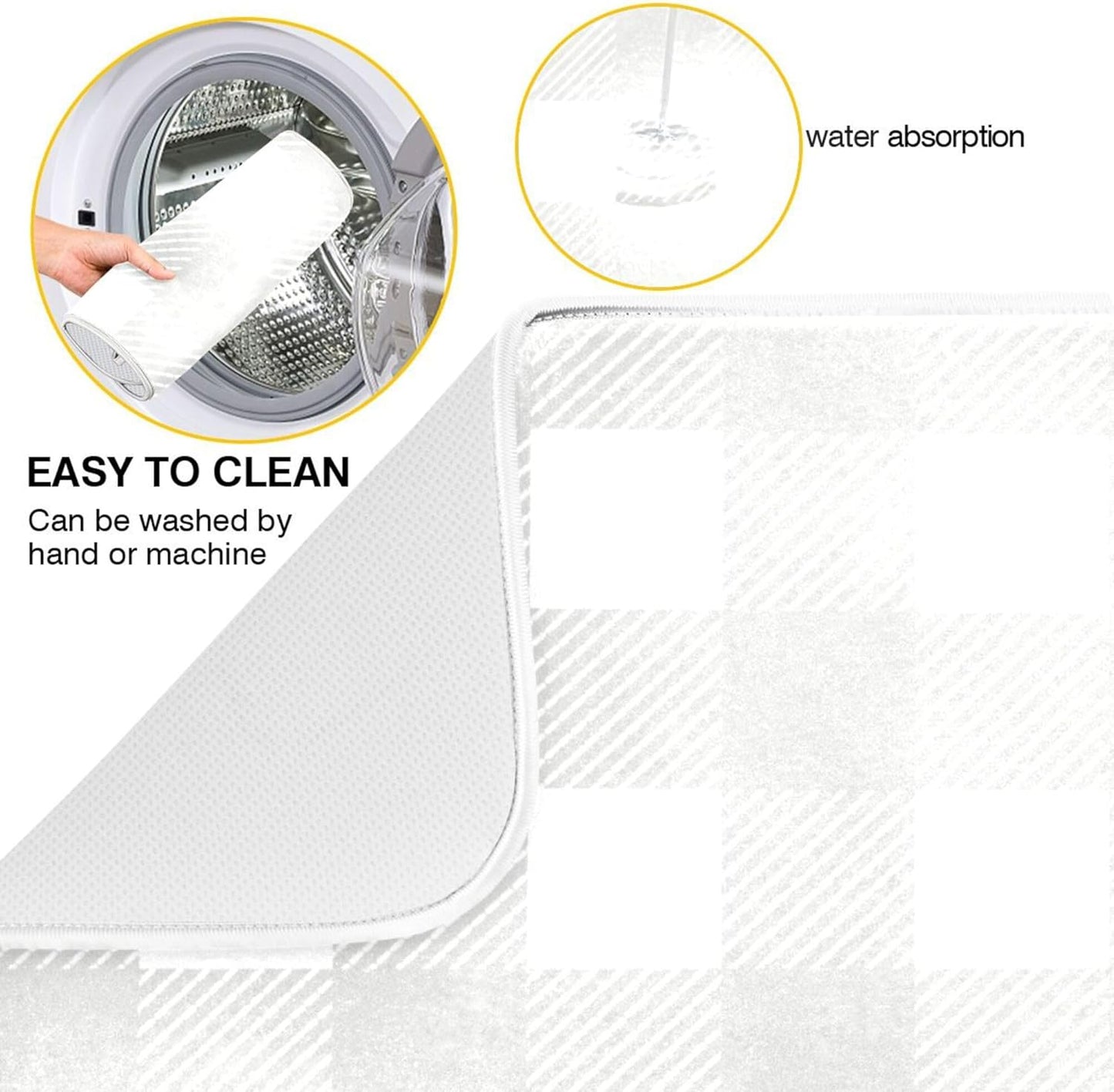 Buffalo Plaid Gray White Dish Drying Mat for Kitchen Countertop 18x24 Chessboard Rectangle Large Drying Mat Reusable Quick Dry Dish Sink Absorbent Mats Dishwasher Easy Clean Decorative Home Essentials