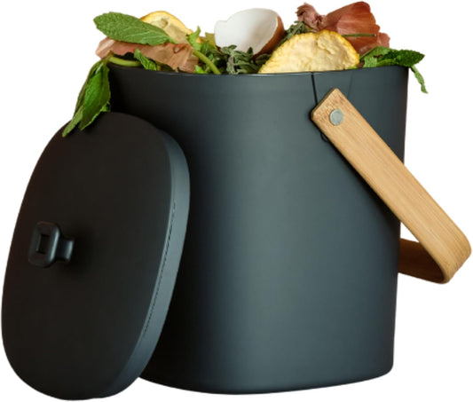 Bamboozle Countertop Compost Bin Kitchen | 1 Gallon | Odorless Composting Bin with Filters | Indoor Compost Bin with Lid | Plant Based Kitchen Composter for Food Scraps & Waste Recycling | Graphite