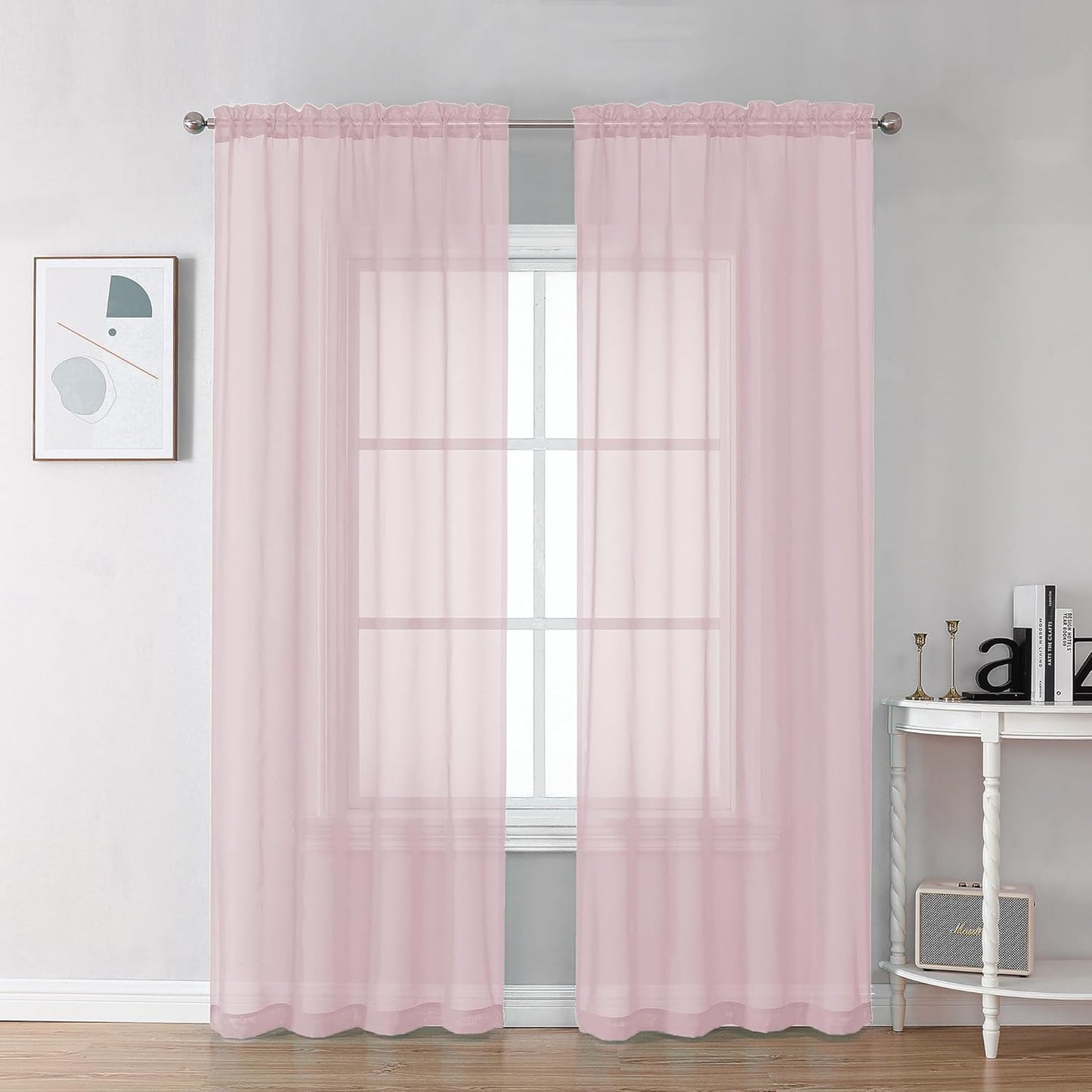 Chyhomenyc Blush Pink Sheer Curtains 78 Inches Long 2 Panels Set for Living Room, Light Filtering Voile Lightweight Bedroom Curtains, Rod Pocket Solid Window Treatment Drapes, Each 42W x 78L