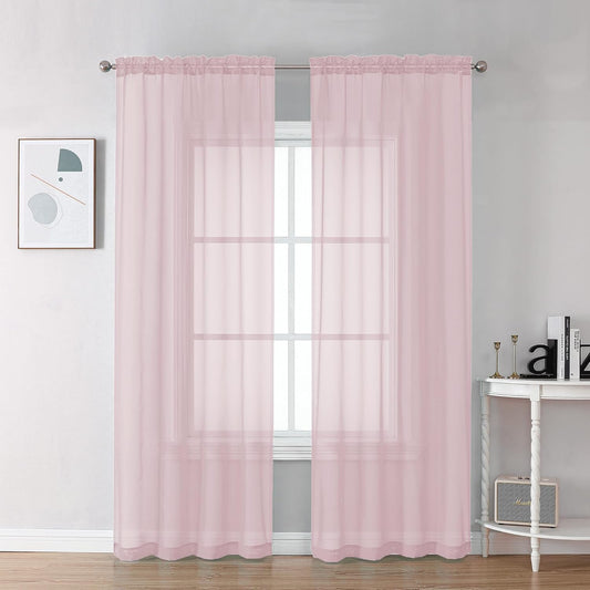 Chyhomenyc Sheer Blush Pink Curtains 90 inches Long 2 Panels, Light Filtering Soft Airy Solid Elegant Voile Window Treatment Drapes for Bedroom Living Room Wedding Party Decor, 42 Wx90 L Inches
