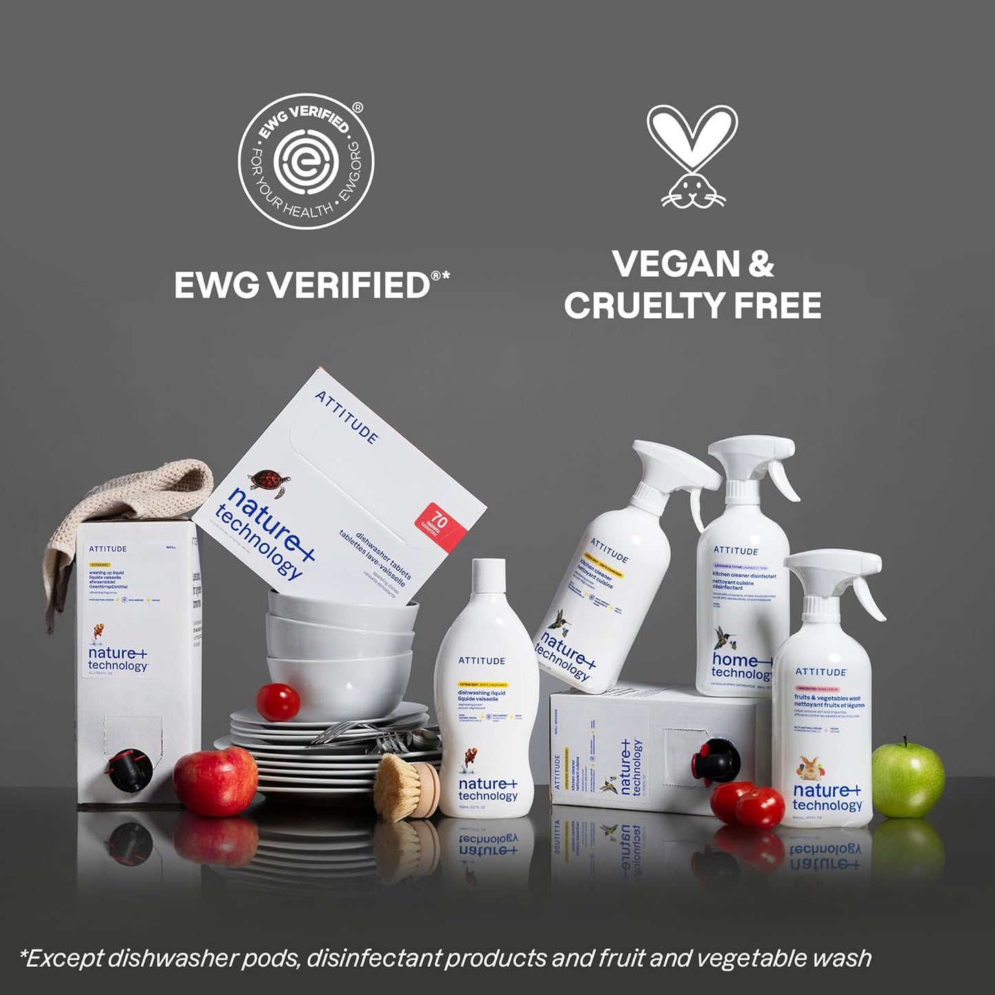 ATTITUDE Dish Soap, EWG Verified, Plant-Based & Vegan Dishwashing Liquid, Naturally Derived, Olive and Coriander Scent, 23.7 Fl Oz