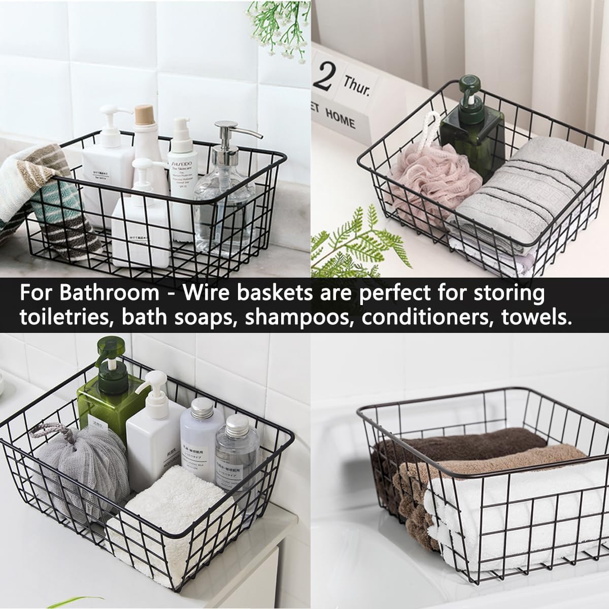 5 Pack Wire Storage Baskets, Premium Pantry Baskets for Storage, Metal Freezer Storage Organizer Baskets Bins with Handles for Kitchen Cabinets, Pantry, Bathroom (Black, Small)