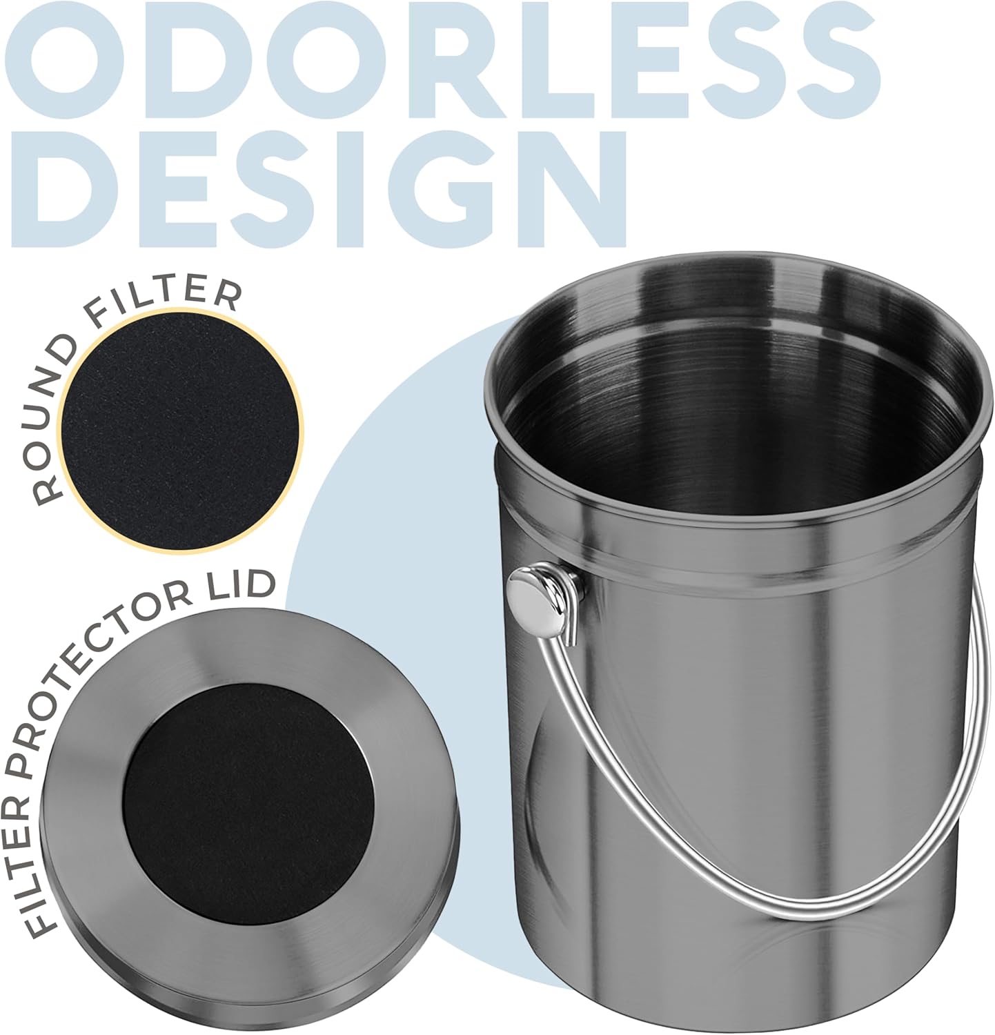 EPICA Countertop Compost Bin Kitchen | 1.3 Gallon | Odorless Composting Bin with Carbon Filters | Indoor Compost Bin with Lid | Stainless Steel Kitchen Composter for Food Scraps & Waste Recycling