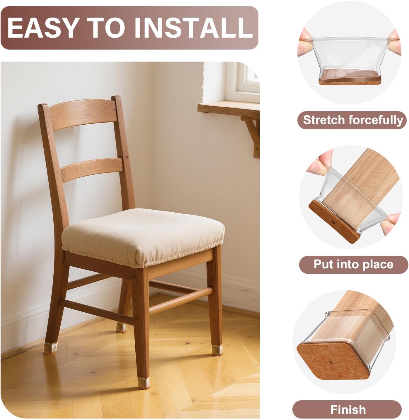 Chair Leg Floor Protectors Rectangle Chair Leg Protectors for Hardwood Floors Silicone Caps Felt Furniture Pads Covers Anti-Scratch Reduce Noise 16 Pack Clear Fit Perimeter 6'' to 8''