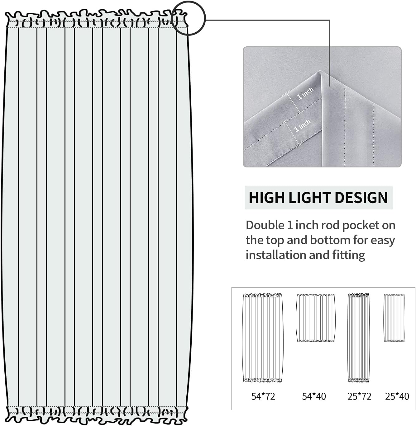 DWCN French Door Curtains – Rod Pocket Thermal Blackout Curtain for Doors with Glass Window, Kitchen and Patio Doors for Privacy, 23 X 72 Inches Long, 1 Curtain Panel with Tieback，Silver Grey