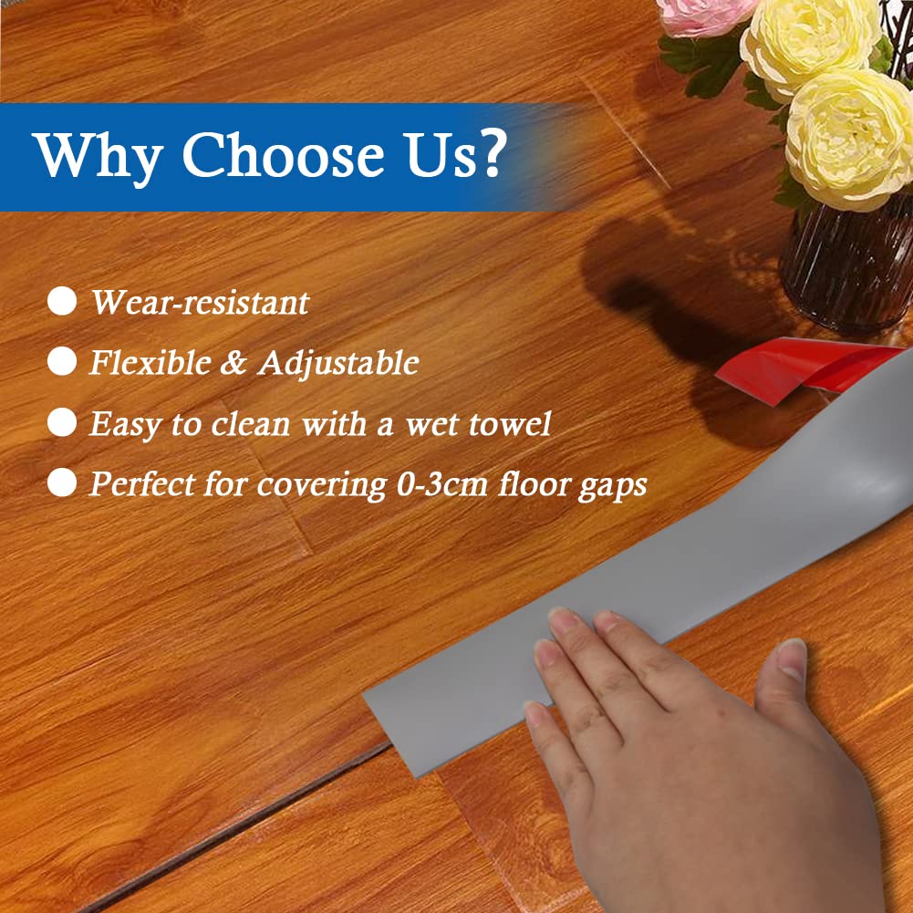 Floor Transition Strip Self Adhesive Floor Cover Strips Laminate 2" Wide Vinyl Flat Divider Transitions (5cm, 3.3Ft, Gray)