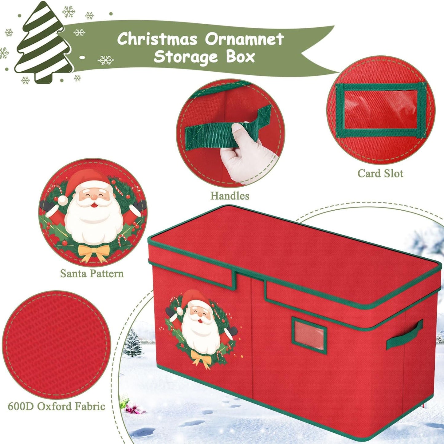 Christmas Ornament Storage Box Christmas Ornament Storage Organizer with Adjustable Divider 128 Ornaments 600D Oxford Fabric Christmas Storage Containers Holiday Ornament Storage Box