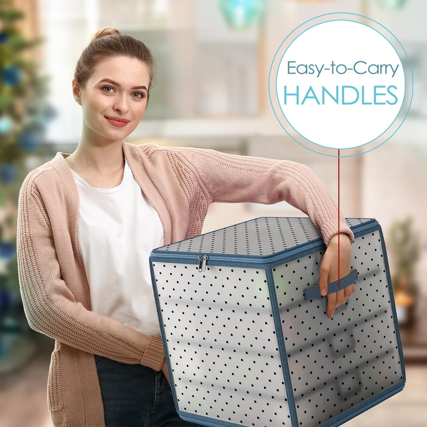 Hearth & Harbor Christmas Ornament Storage Box With 4 Inner Tray Dividers - Plastic Ornament Storage Container For 64 Holiday Ornaments or Decorations