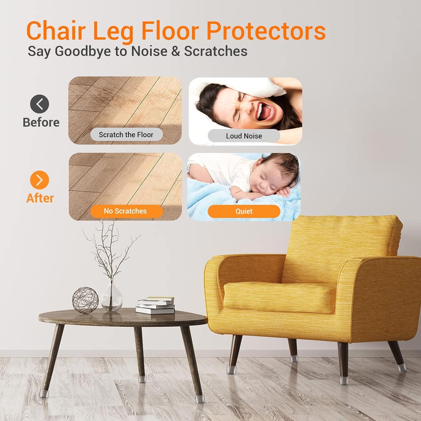 Glaais 36Pcs Silicone Chair Leg Floor Protectors, Floor Protectors for Chairs, Rubber Chair Leg Caps for Wood Floors, Chair Leg Protectors for Hardwood Floors,Rubber Chair Leg Covers (Small, Clear)
