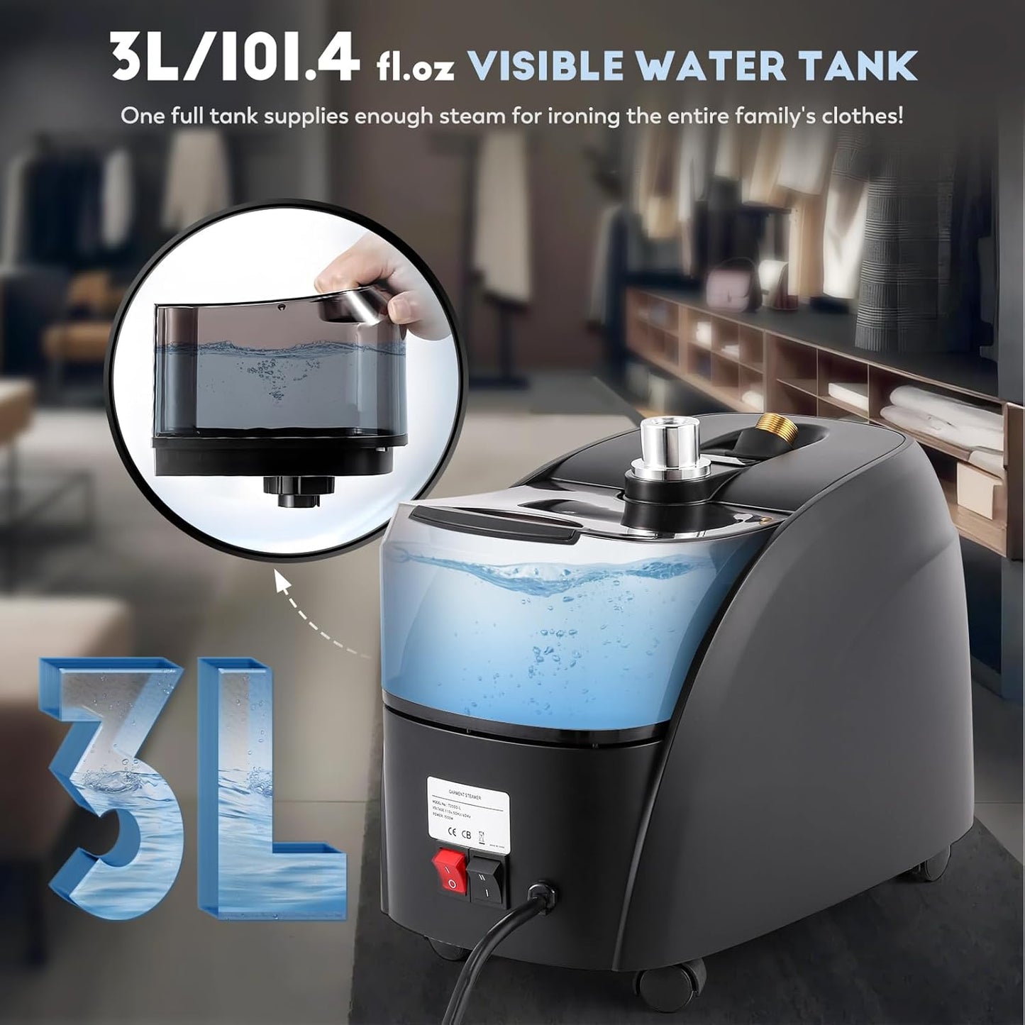 CGOLDENWALL Commercial Standing Garment Steamer for Clothes 1500w Continuous 70 mins Powerful Steam, 30s Fast Heat-up, Includes Fabric brush, Ironing pad, Gloves,Trouser Clips