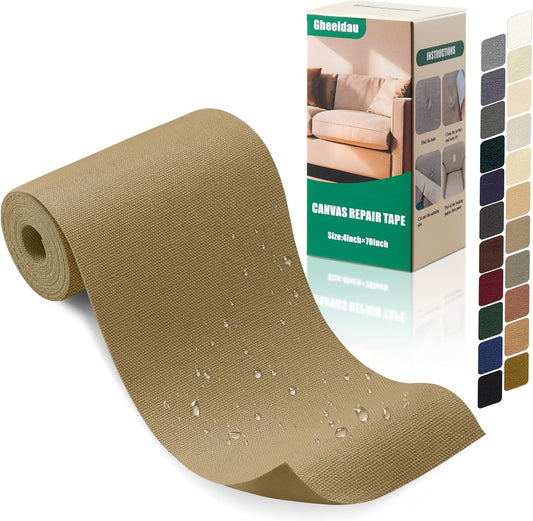 Canvas Repair Tape 4×70 Inch Waterproof Self-Adhesive Fabric Repair Patch for Repairing Boat Covers,Tents,Patio Umbrellas,Car Seats,Luggage,Sofas.(Dark Khaki)