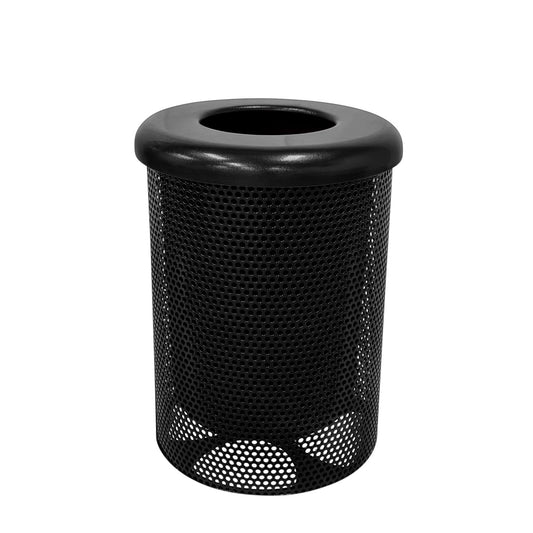 COATEDOUTDOORFURNITURE RFT-P-TXTBLK Heavy Duty Round Trash Receptacle with Flat Top, Liner Included, 32 Gallon, Textured Black, Made in America