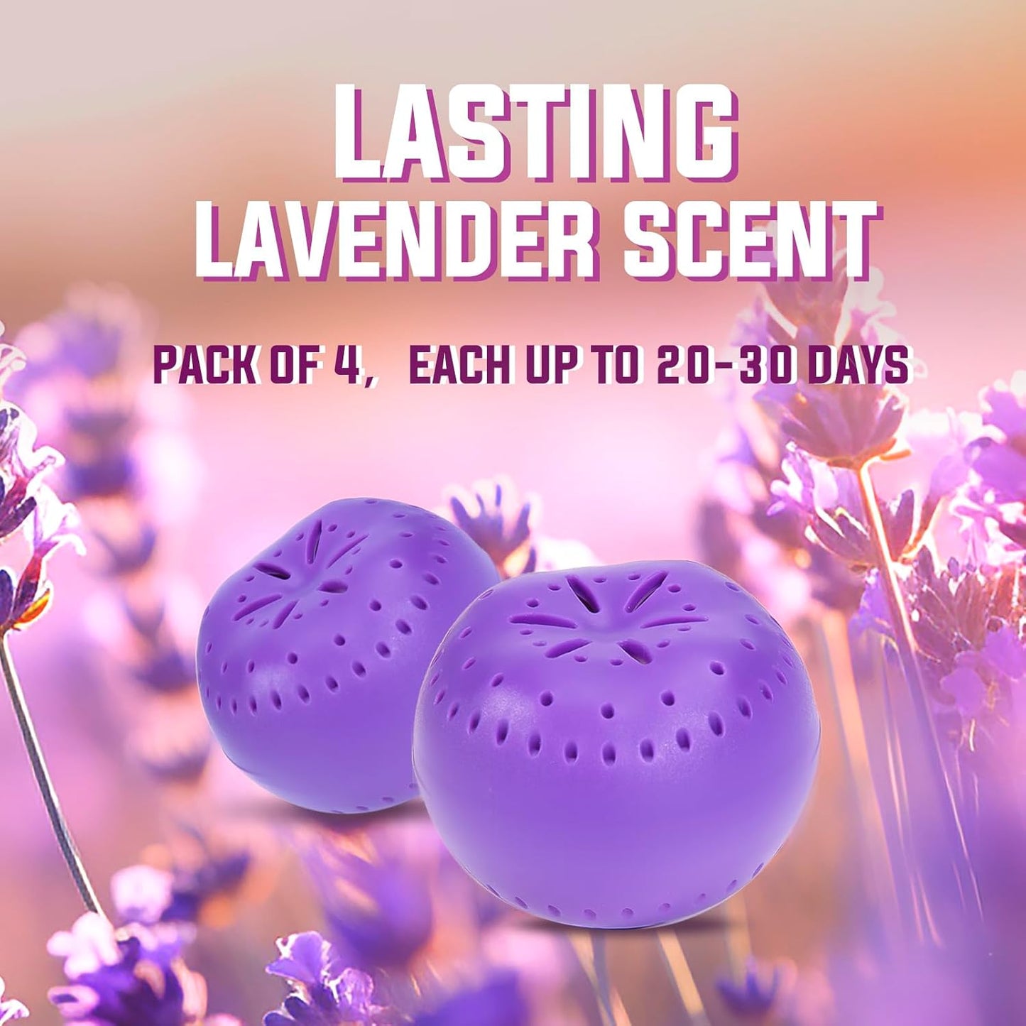 4 Pack Baking Soda Deodorizers, Lavender Scent Shoe Deodorizer Balls, Air Freshener for Home, Odor Eliminator for Closets Bathroom Pets, Up to 80 Days