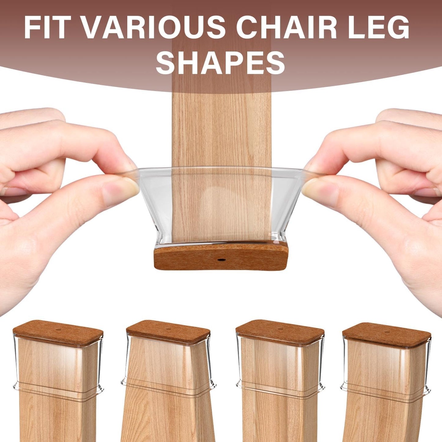 Chair Leg Floor Protectors Rectangle Chair Leg Protectors for Hardwood Floors Silicone Caps Felt Furniture Pads Covers Anti-Scratch Reduce Noise 32 Pack Clear Fit Perimeter 5" to 5‑7/8"
